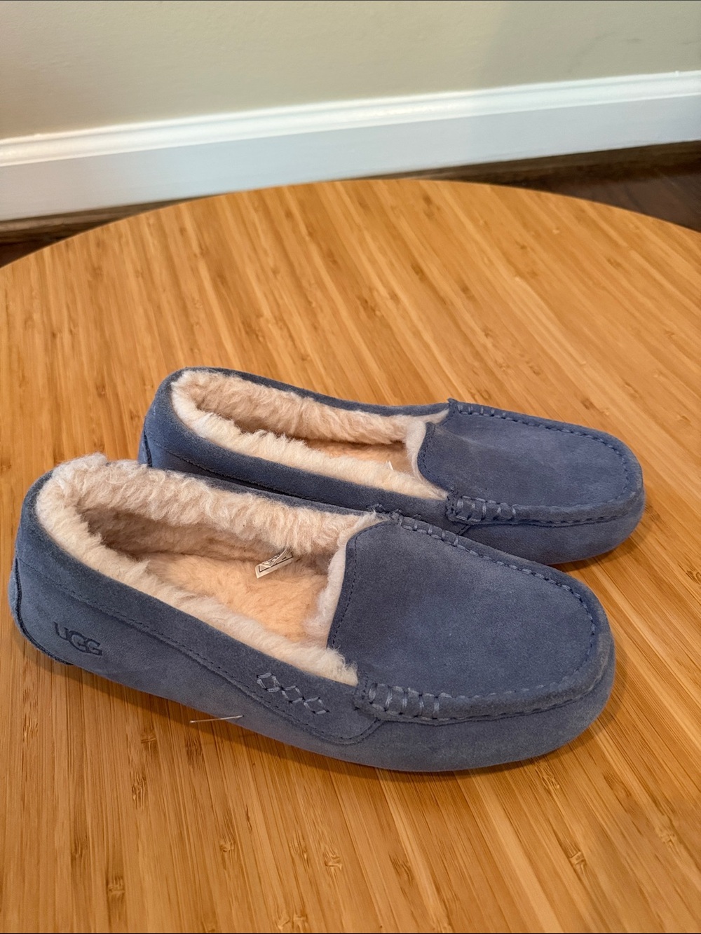 UGG Blue Suede Cozy Moccasin Slippers